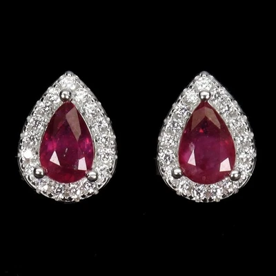Pendientes de plata de ley 925 rubí pera 6x4 mm joyas de piedras preciosas naturales Foto 1 de 4