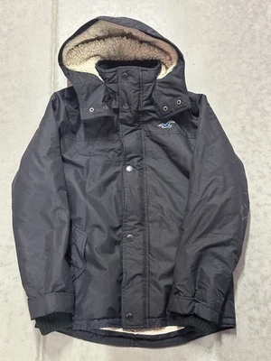 Y2K Era Hollister Sherpa Lined Hooded  All Weather Jacket Men’s small Black Vtg - Image 1 of 4