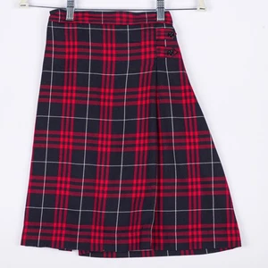 Lands End Skirt Girls 14 Red Black Plaid Tartan School Uniform Classic Pockets - Picture 1 of 8