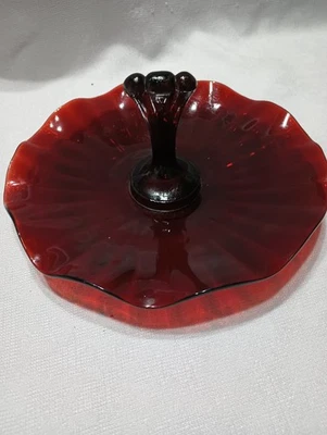 Anchor Hocking Royal Ruby Tidbit Tray With Center Handle - Image 1 of 4