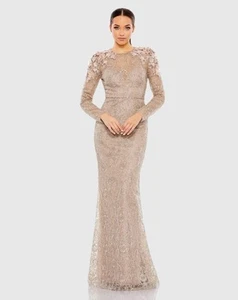 MAC DUGGAL 18 Taupe Gown 11323 Embellished Shoulder Floral Long Sleeve NWOT Rare - Picture 1 of 24