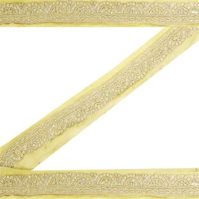 Sanskriti Vintage Sari Borde Cuentas a Mano Zari Zardozi 1 Yarda Borde Encaje Verde 2.1W Foto 1 de 4