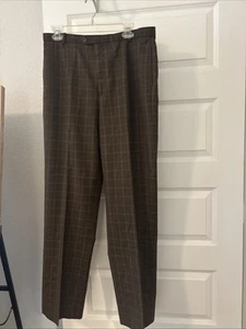 VTG Barry Bricken SZ 14 Pants  Brown Plaid Grid Wool Flat Front Trousers Preppy - Picture 1 of 14