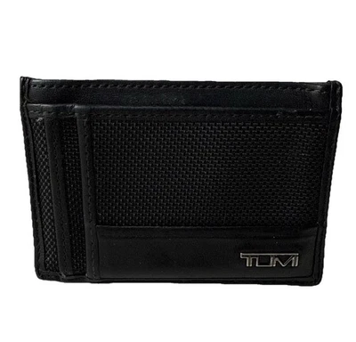 TUMI Alpha Slim Pocket Card Case Money Clip Black Leather Trim - Image 1 of 4