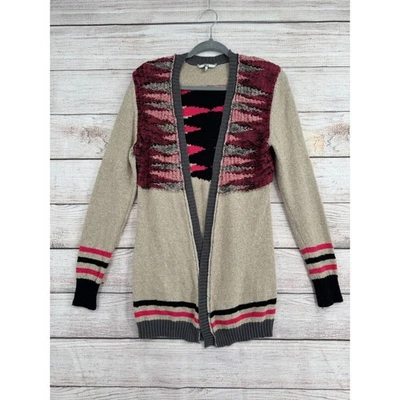 Cárdigan suéter BKE hebilla tejido geométrico frente abierto para mujer M beige/rosa/gris Foto 1 de 4