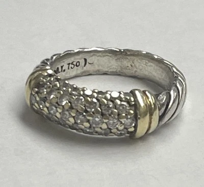 David Yurman Metro Pave 925 Sterling Silver  & 18K .50ct Diamond Ring Size 3.5 - Image 1 of 4