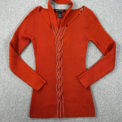 Suéter halter tejido acanalado naranja Ashley Stewart para mujer 14/16 estrás trenzado Foto 1 de 4