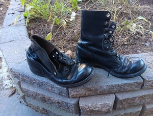 VINTAGE 1960s EJ ENDICOTT JOHNSON US MILITARY BLACK LEATHER COMBAT BOOTS - Picture 1 of 4