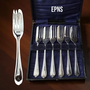 🌟VINTAGE EPNS VERSILBERTE GEBÄCKGABEL SET - VERPACKT, 6 STÜCK - Bild 1 von 3
