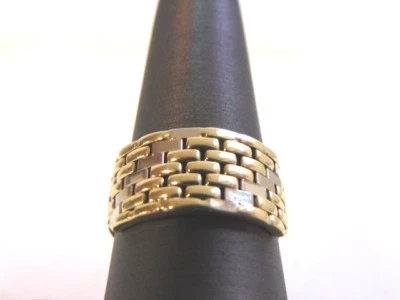 Mens 14K Yellow & White Gold Cigar Band Ring 6.2g  E3802 - Image 1 of 4