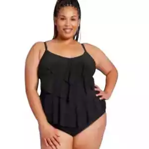 Aqua Green Tankini Swim Top Women's Plus Size 20W Black Tiered Adjustable NWT - Picture 1 of 11