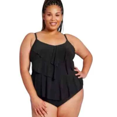 Camiseta de natación Tankini verde aguamarina para mujer talla grande 20W negra en niveles ajustable nueva con etiquetas Foto 1 de 4