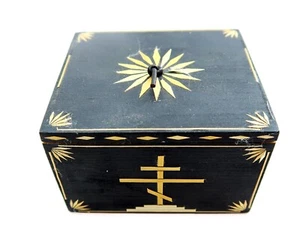 Traditional Spanish Colonial Art Orthodox Cross TRINKET BOX Signed & Dated straw - Picture 1 of 9