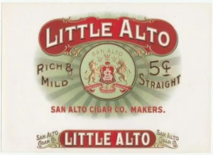 Unused Vintage Little Alto  Embossed Inner Cigar Box Label San Alto Cigar Co. - Picture 1 of 2