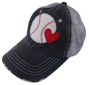 I Love Baseball Women's Distressed Gray Baseball Cap Mesh Adjustable Trucker Hat - Picture 1 of 8
