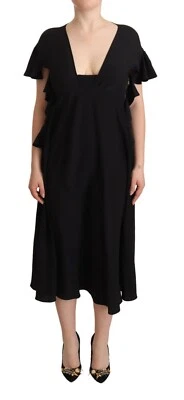Vestido ROCHAS Negro Mangas Cortas Vaina con Volantes Línea A Midi IT44/US10/L $1400 Foto 1 de 4