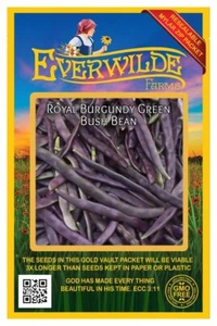 100 Royal Burgundy Green Bush Bean Seeds - Everwilde Farms Mylar Seed Packet - Picture 1 of 3