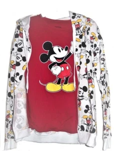 Disney Mickey Mouse Red Tee Hoodie T-shirt Jacket Mickey All Over Juniors New - Picture 1 of 3