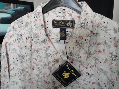 NWT-NAT NAST 50's ATOMIC Style White +Pink Black Mauve Loop Collar 100% Silk XXL - Image 1 of 4