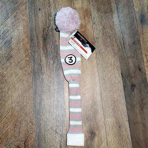 Maxfli Three Wood Headcover Vintage Knit Style Pink Grau Weiß NEU - Bild 1 von 6