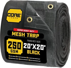 60% Black Shade Cloth, 20'x20', Heavy Duty Mesh, Grommets for Sun Protection - Picture 1 of 8
