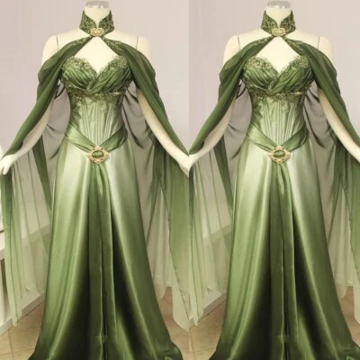 Victoria Green Satin Wedding Dresses Halter Neck with Cape Vintage Bridal Gowns - Image 1 of 4