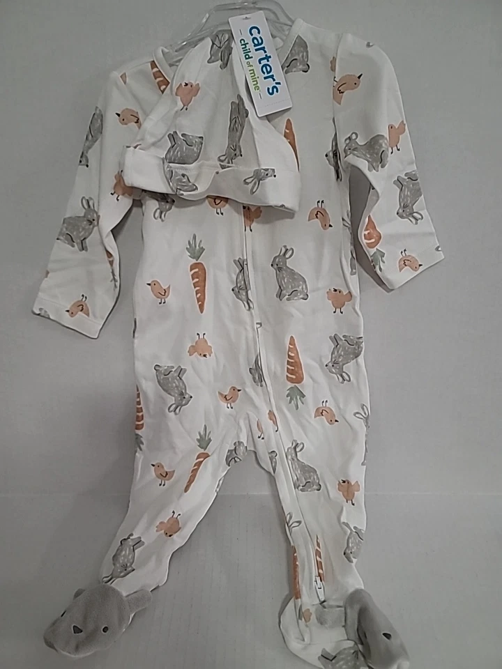 Child Of Mine Pajamas By Carters Baby Boys Footie Pajamas Hat Sz 6-9 M