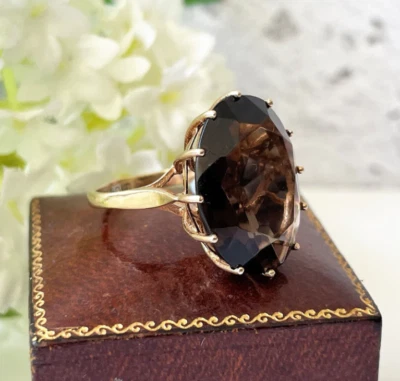 Vintage Antique Oval Ring Real Brown Wedding Engagement Ring Silver 925 - Image 1 of 4