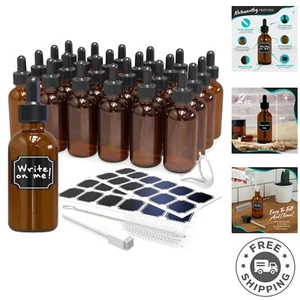 Elegant Leakproof Amber Glass Dropper Bottles Set—24 x 2 Oz with Accessories - Picture 1 of 11