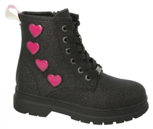 H4R196 Pineapple Mädchen Reißverschluss Und Spitze Schwarz Glitzer Stiefeletten - Picture 1 of 1