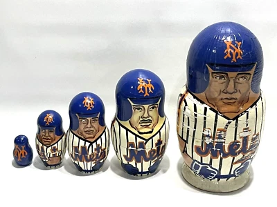 RARE NY Mets Russian Nesting Dolls  Benitez Alomar Piazza Alfonso NY PIN Signed - Image 1 of 4