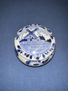 Delfter blau weiß rund Porzellan kleine Schmuckschatulle Windmühle Vintage - Bild 1 von 4