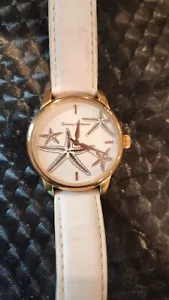 TOMMY BAHAMA Starfish Watch Rose Gold White Leather Band *Read Description Flaw - Picture 1 of 6