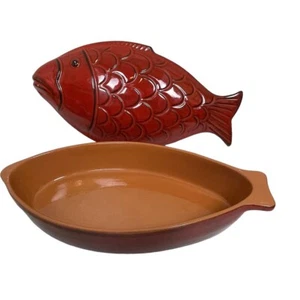 Cazuela de terracota esmaltada roja en forma de pez Noemi Ceramiche Umbría Italia - Imagen 1 de 7