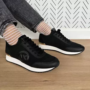 ⭐MICHAEL KORS Jenkins Knit Trainer Sz 7.5 Womens Casual Shoes Sneakers Black New - Picture 1 of 16