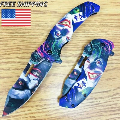 8.5英寸小丑万圣节黑色DC电影春季辅助刀片折叠口袋刀 — 第 1/4 张图片