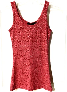 NEW BKE Boutique XS Lace Sleeveless Tank Top Womens Rose Mauve Glitter - Picture 1 of 5