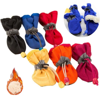 4 Piezas Invierno Mascota Perro Zapatos Cálidos Nieve Antideslizantes Botas Piel Cachorro Pequeños Perros Grandes Gato Foto 1 de 4