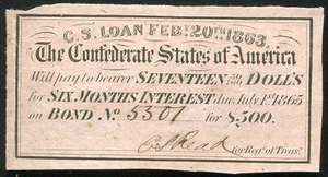 20. Februar 1863 17 $ Anleihe Gutschein die Konföderierten Staaten von Amerika - Bild 1 von 2