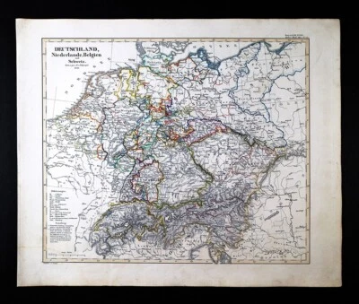1846 Stieler Map Germany Switzerland Austria Netherlands Bohemia Italy Europe EU - Image 1 of 4