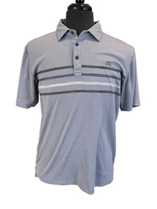 Camisa de Golf Travis Mathew Gris Blanco Azul Rayas Mediana Polo Manga Syngenta Logo - Imagen 1 de 8