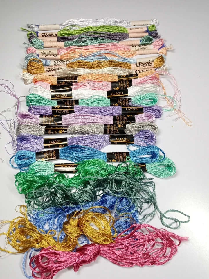 Oasis & Sjazu Embroidery Floss Thread Lot of 19 Full Skeins & 5 Partial-Rayon - Image 1 of 2