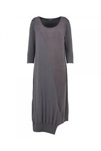 RRP £259 CREA CONCEPT 12UK (CH 47cm) Grey Asymmetric Silky Fabric & Jersey Dress - Picture 1 of 20