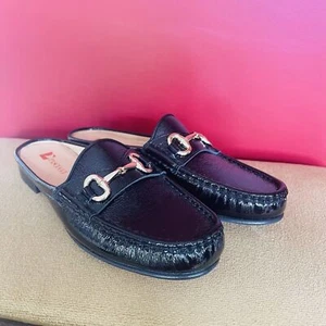 Sandali bassi slip on italiani Pascucci neri vernice fibbia oro £160 40 7 - Foto 1 di 6