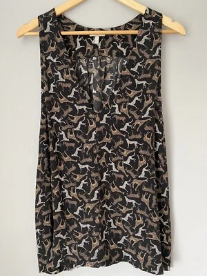 Blusa sin mangas Joie Silk cuello en V Safari Edam B Top animal negra tostada talla L novedad Foto 1 de 4