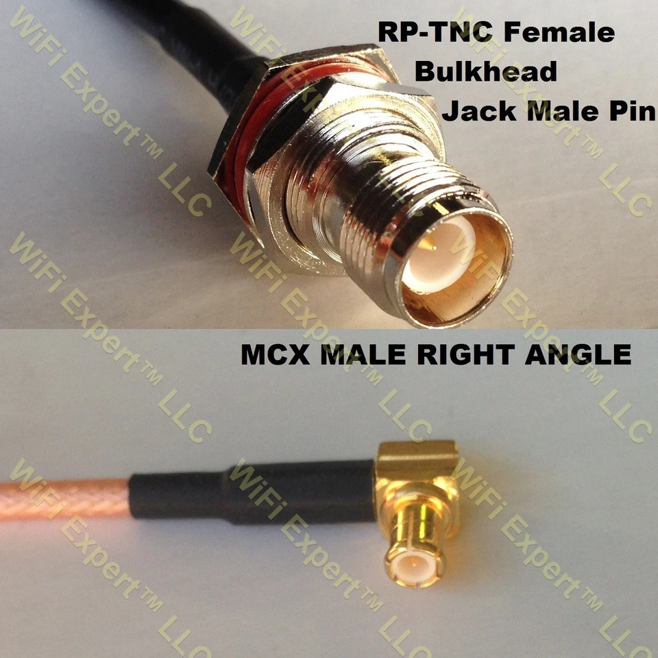 USA-CA RG316 DS RP-TNC FEMALE BULKHEAD to MCX MALE ANGLE Coaxial RF Pigtail Cabl - Image 1 of 1