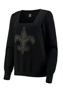 New Orleans Saints Cuce Womens Square Neck Pullover Rhinestone Sweatshirt XL - Picture 1 of 15