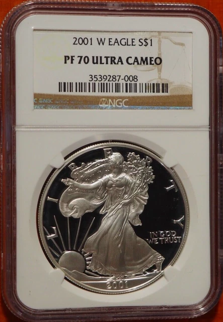:2001-W S$1 AMERICAN EAGLE 1 OZ NGC PF 70 ULTRA CAMAFEO TOP POP GRADOS MÁS ALTOS Foto 1 de 2