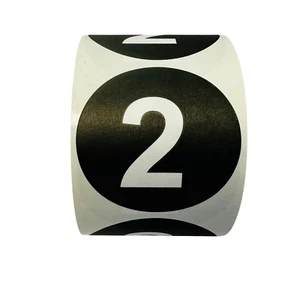 2" Round Black Number 2 Adhesive Inventory Numbering Labels 500 Per Roll - Picture 1 of 4
