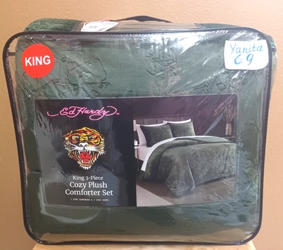 Ed Hardy Green with Cards Embossed Cozy Plush 3pc King Comforter &Shams Set - Image 1 of 4